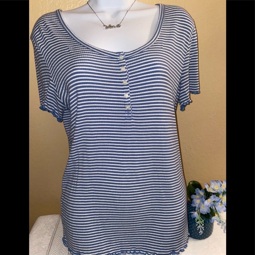 Arizona Jean Company Blue and White Striped Top